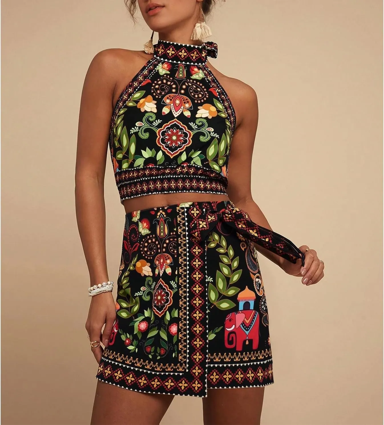 Womens Summer Floral Wrap Short Skirt Tie Side High Waist A Line Beach Vacation Boho Mini Skirt