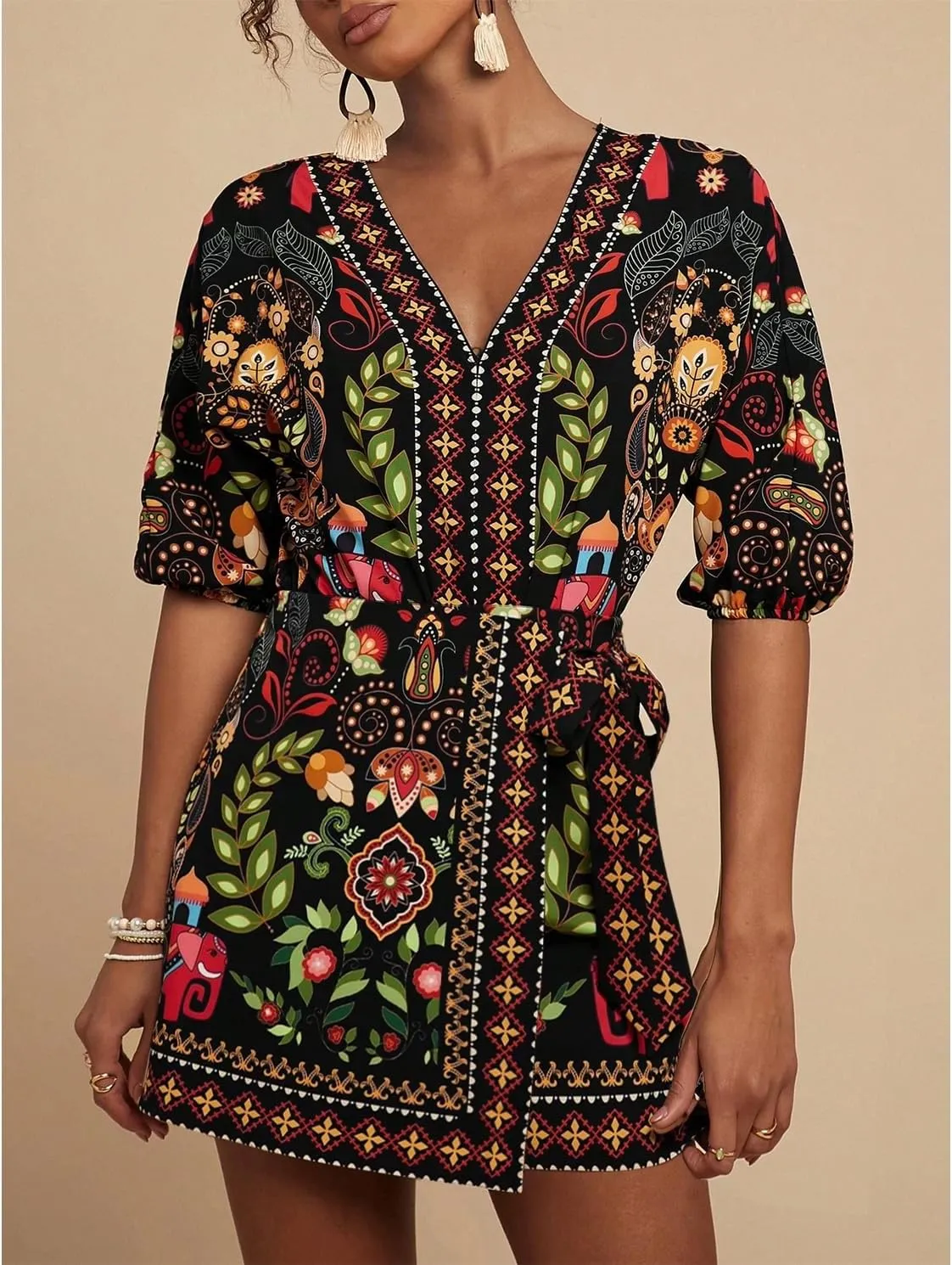 Womens Summer Floral Wrap Short Skirt Tie Side High Waist A Line Beach Vacation Boho Mini Skirt