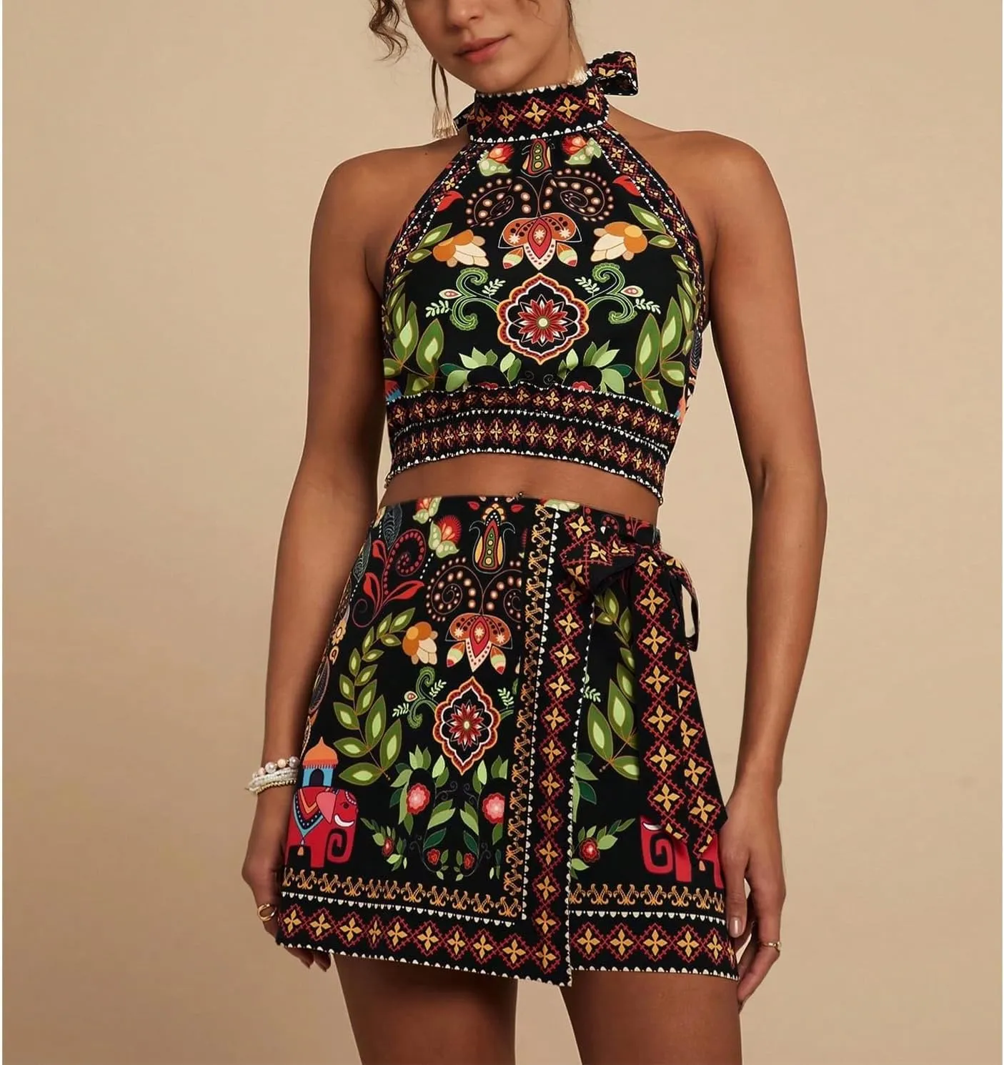 Womens Summer Floral Wrap Short Skirt Tie Side High Waist A Line Beach Vacation Boho Mini Skirt
