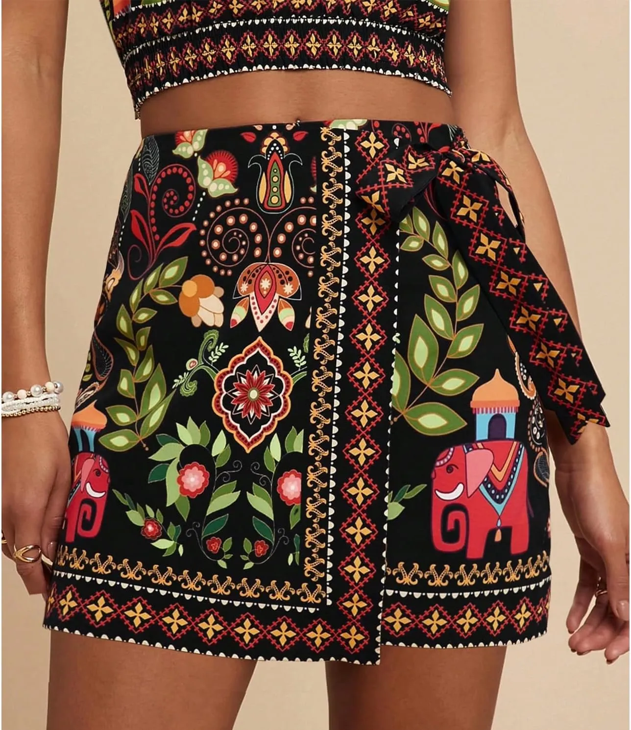 Womens Summer Floral Wrap Short Skirt Tie Side High Waist A Line Beach Vacation Boho Mini Skirt