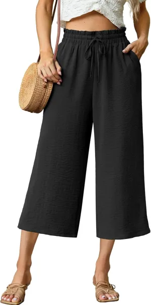 Womens Wide Leg High Waisted with Tie Belt Pockets Summer 2025 Vacation Pants