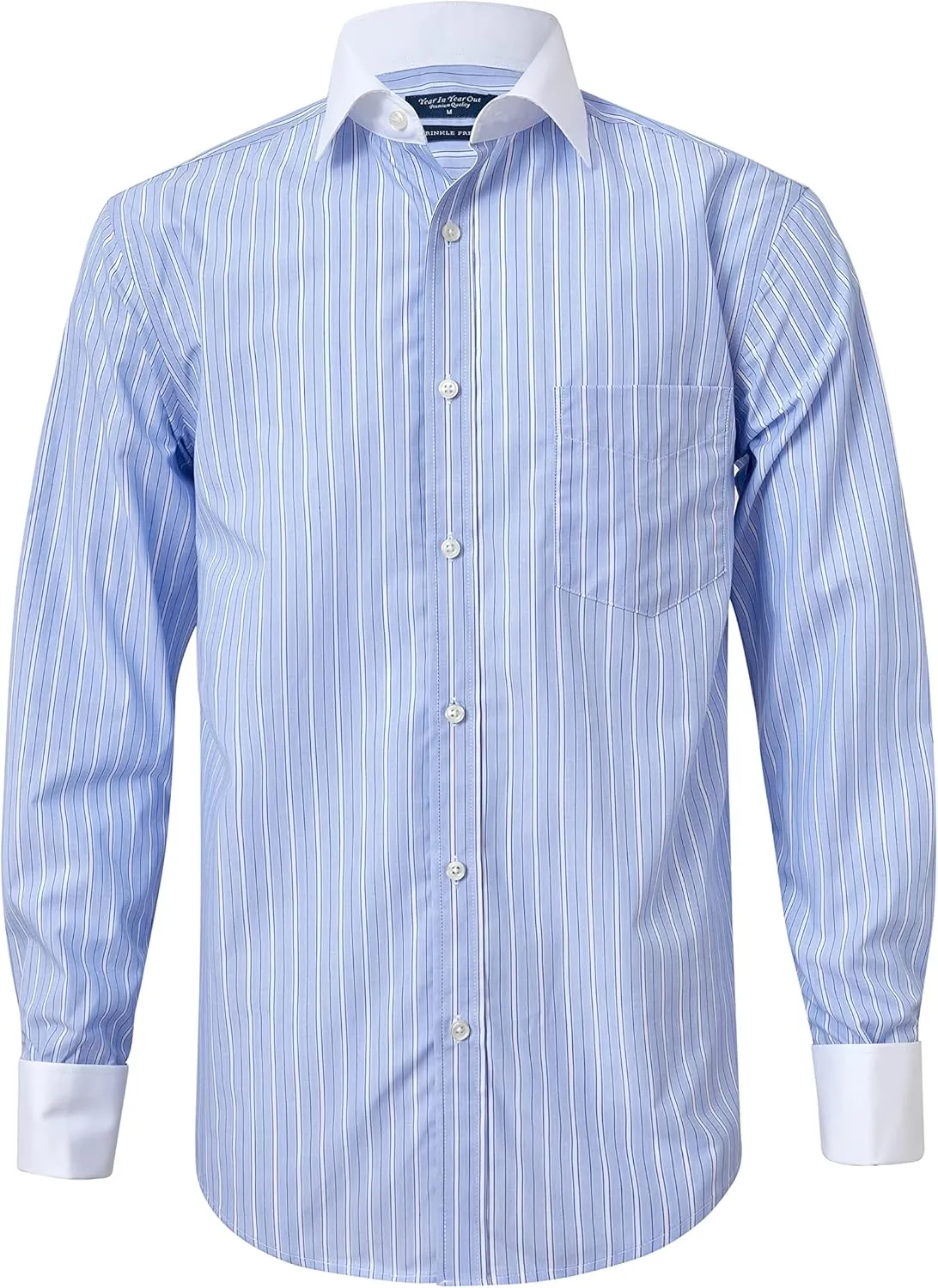Year In Year Out French Cuff Wrinkle Free Dress Shirt for Men Regular Fit Long Sleeve Wrinkle Resistant Shirt