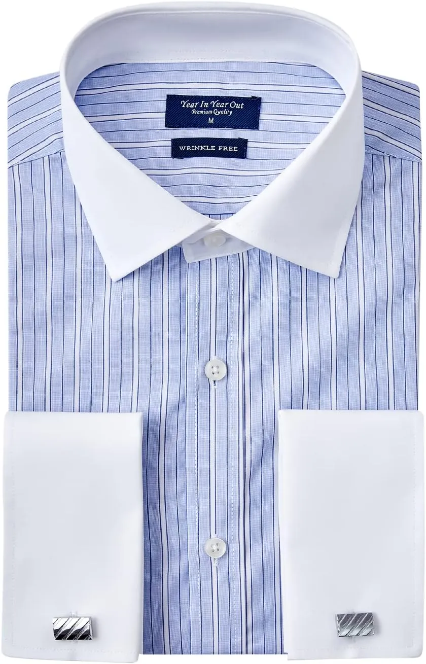Year In Year Out French Cuff Wrinkle Free Dress Shirt for Men Regular Fit Long Sleeve Wrinkle Resistant Shirt