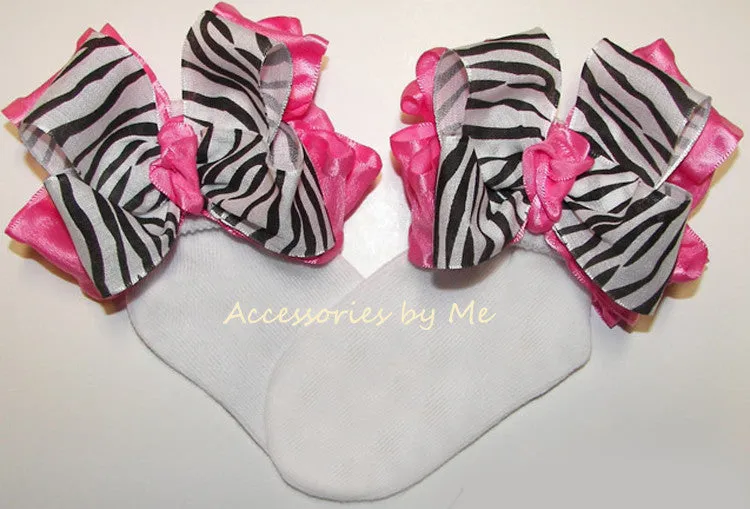 Zebra Hot Pink Ruffle Bow Socks