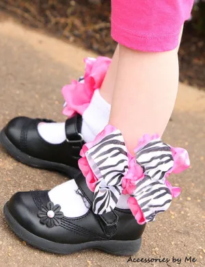 Zebra Hot Pink Ruffle Bow Socks